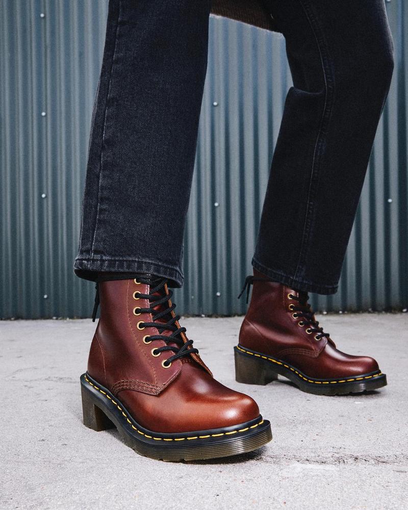 Brown Women's Dr Martens Clemency Leather Heeled Heeled Boots | CA 139RVD